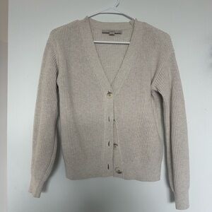 LOFT Beige/Cream Ribbed V-Neck Button Front Cardigan